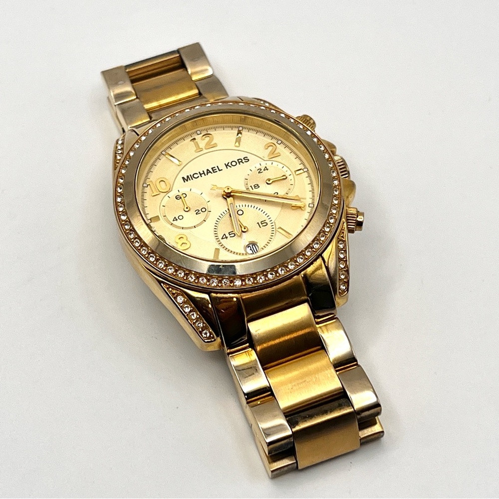 Michael Kors Blair Glitz Womens Watch MK5166 Gold Crystal Bezel 6" New Battery - Picture 5 of 13